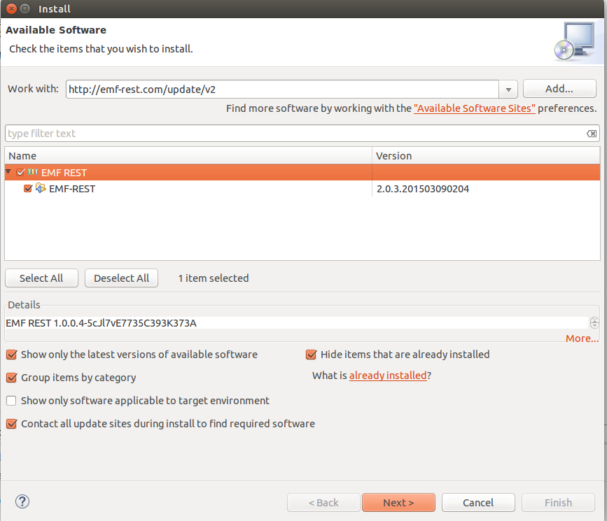 Installing the EMF-REST plugin